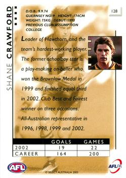 2003 Select XL AFL #128 Shane Crawford Back